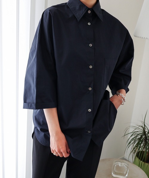 「evernavy」 7分袖シャツ M ネイビー レディース_画像7