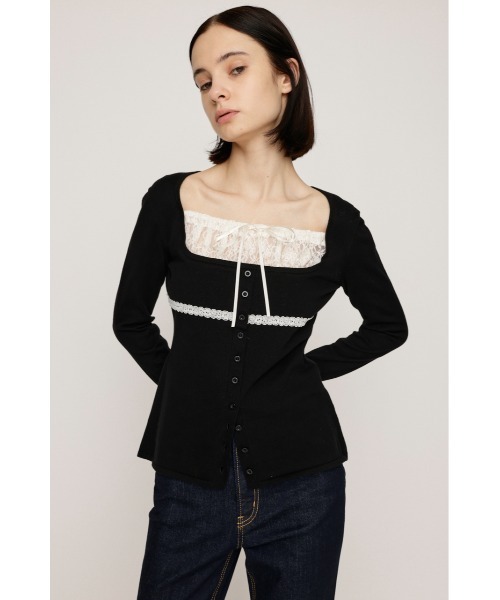 SLY（スライ） ニット セーター LACE DOCKING KNIT TOPS レース