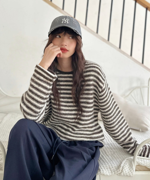6 roku ロク BEAUTY&amp;YOUTH ボーダー グランジ ニットセーター 6 ニット セーター 「6(ROKU)」ポリエステル麻 ボーダー ニット