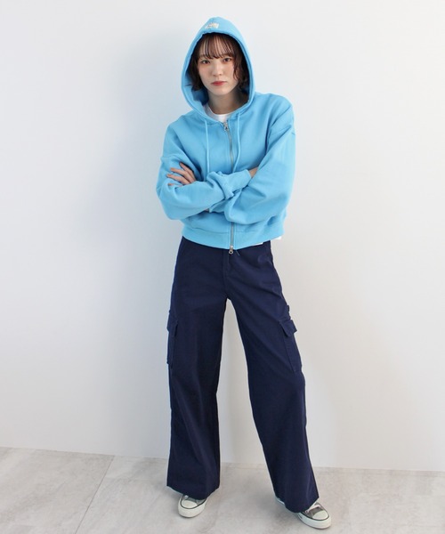 パーカー 「新色追加」ダブルジップショート丈パーカー レディース