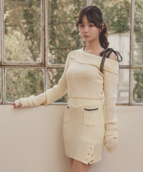 M DOLLY セットアップ *M DOLLY original* lace strap fresca knit set