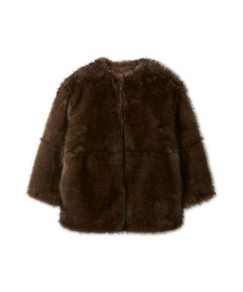 ブラウンファーコート ノーカラー Mila Owen（ミラオーウェン） ノーカラーコート コート マルチ