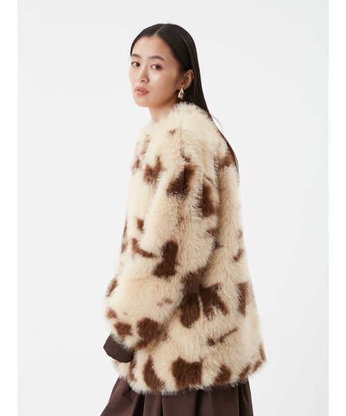 ブラウンファーコート ノーカラー Mila Owen（ミラオーウェン） ノーカラーコート コート マルチ