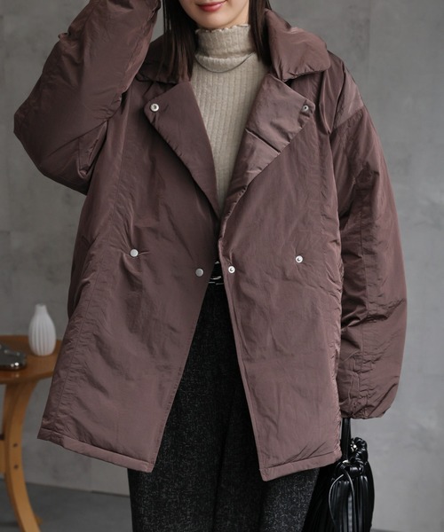 ダウンコート ダウンジャケット プライトタフタファイバーダウンPコート/パディングブルゾン レディース | sakishimatokyo | 04