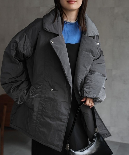 ダウンコート ダウンジャケット プライトタフタファイバーダウンPコート/パディングブルゾン レディース | sakishimatokyo