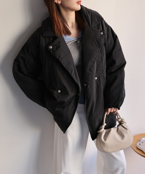 ダウンコート ダウンジャケット プライトタフタファイバーダウンPコート/パディングブルゾン レディース | sakishimatokyo | 02