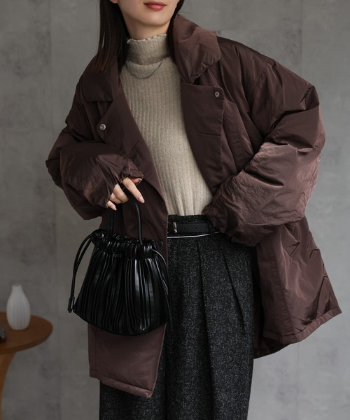 ダウンコート ダウンジャケット プライトタフタファイバーダウンPコート/パディングブルゾン レディース | sakishimatokyo | 05