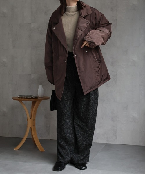 ダウンコート ダウンジャケット プライトタフタファイバーダウンPコート/パディングブルゾン レディース | sakishimatokyo | 06