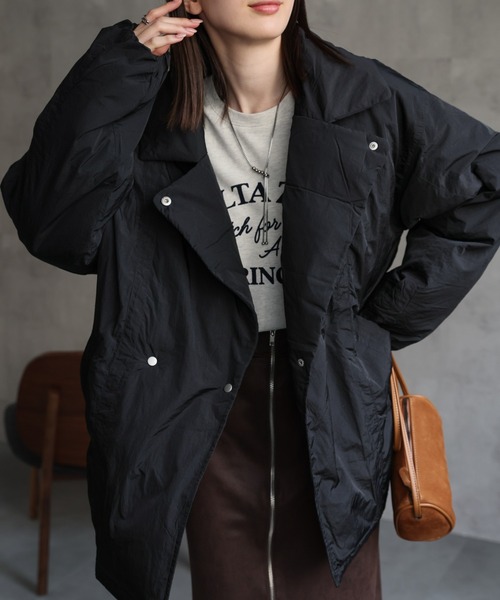 ダウンコート ダウンジャケット プライトタフタファイバーダウンPコート/パディングブルゾン レディース | sakishimatokyo | 15