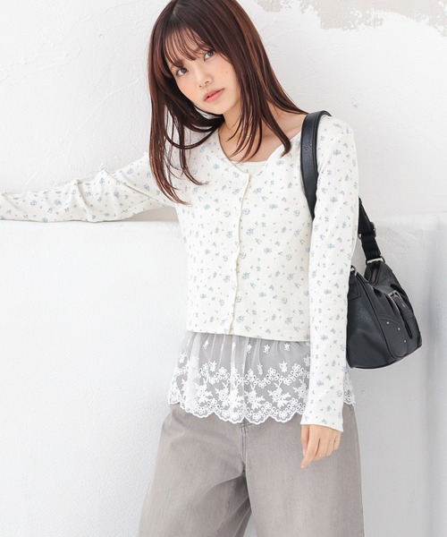 MOUSSY 長袖 カーディガン レース キャミソール セット Honeys（ハニーズ） カーディガン 裾レースキャミ付カーデ レディース