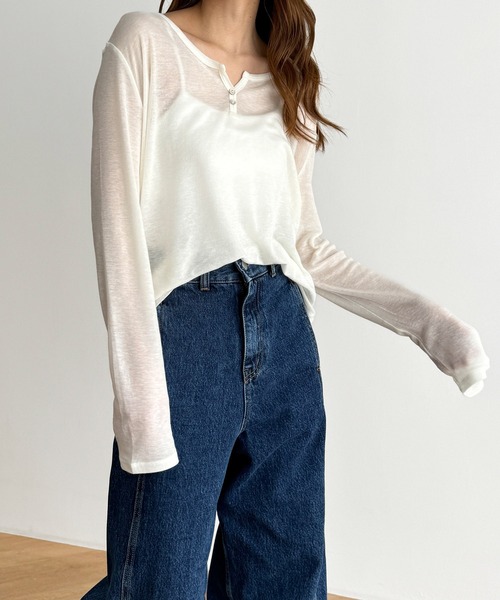 「CANAL JEAN」 長袖カットソー ONE SIZE ホワイト レディース_画像2