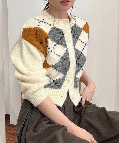 カーディガン アーガイル柄ニットカーディガン レディース : ZOZOTOWN