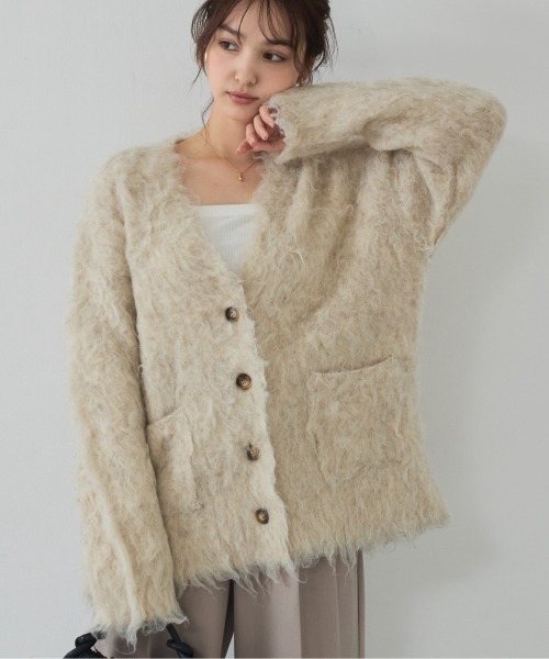 AP STUDIO 25AW 美品 モヘヤ シャギー カーディガン アウター abahouse mavie（アバハウスマヴィ） カーディガン 「スタッフ人気No1