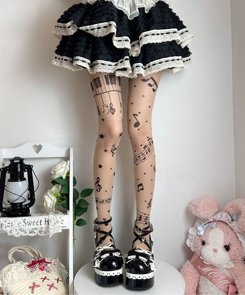pyornim（ピョルニム） タイツ メロディー柄シアータイツ ストッキング