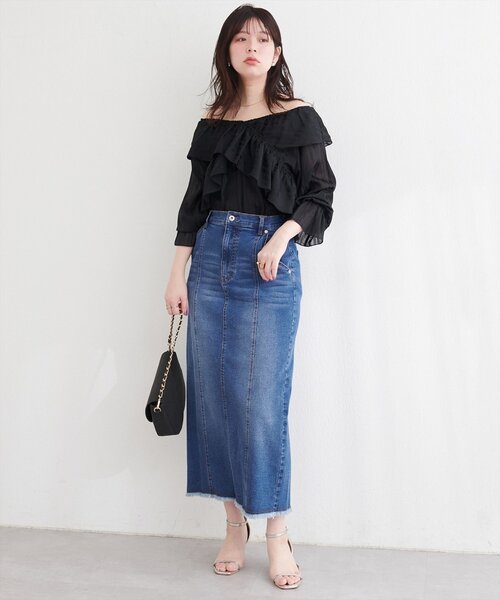 新品モラビト　デニムタイトスカート natural couture デニムスカート ストレートデニムタイトスカート