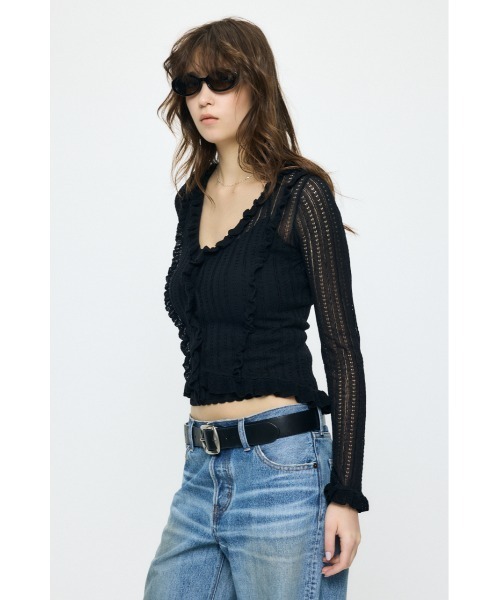 MOUSSY 長袖 カーディガン レース キャミソール セット MOUSSY（マウジー） カーディガン 「26年SS新作」POINTELLE RUFFLE