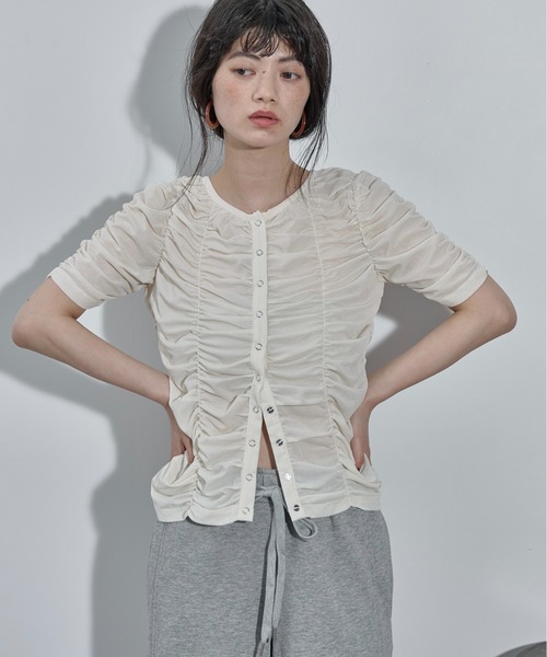 THE Yon tシャツ 2WAYシャーリングシアーハーフスリーブカーディガン
