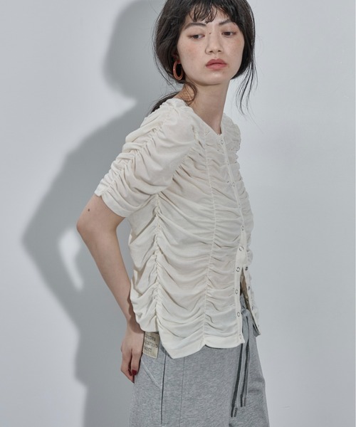 THE Yon tシャツ 半袖 2WAYシャーリングシアーハーフスリーブ