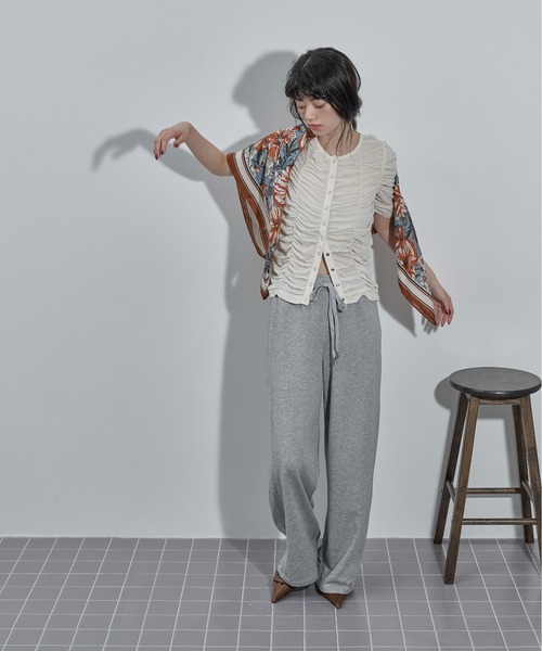 45rスカーフ　カーディガン　綿　更紗　2way シャツ　七分袖 THE Yon tシャツ 2WAYシャーリングシアーハーフスリーブカーディガン