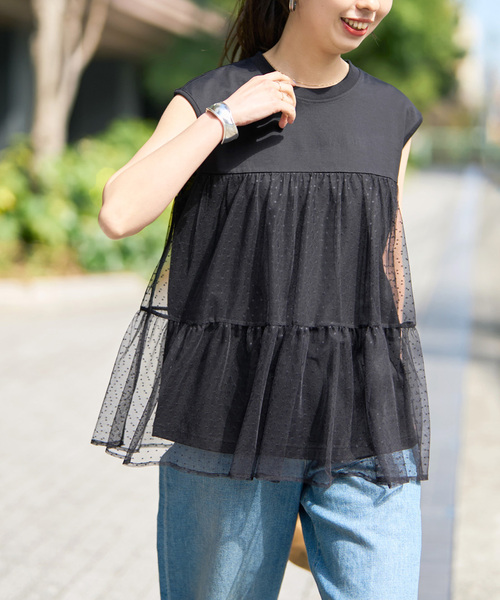 tシャツ 「一部店舗+WEB限定」ドットチュールティアードTシャツ レディースの画像