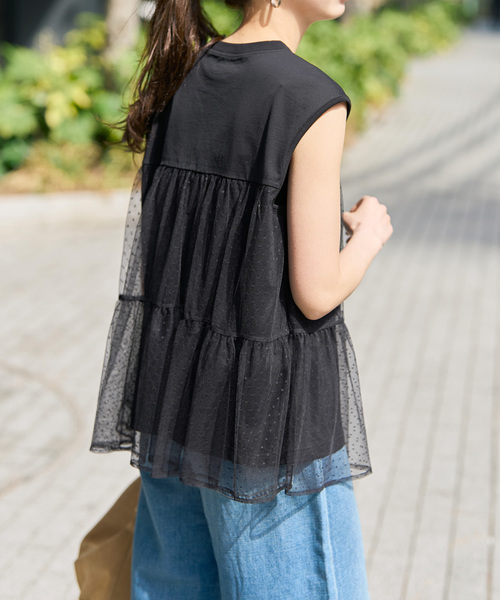 tシャツ 「一部店舗+WEB限定」ドットチュールティアードTシャツ レディースの画像