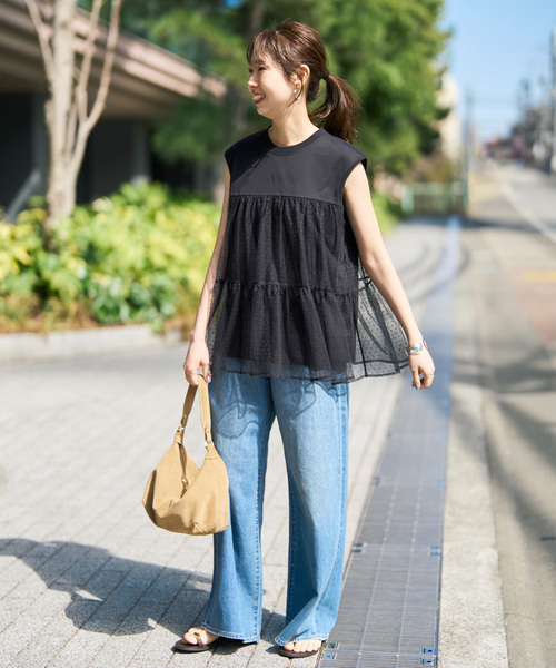 tシャツ 「一部店舗+WEB限定」ドットチュールティアードTシャツ レディースの画像