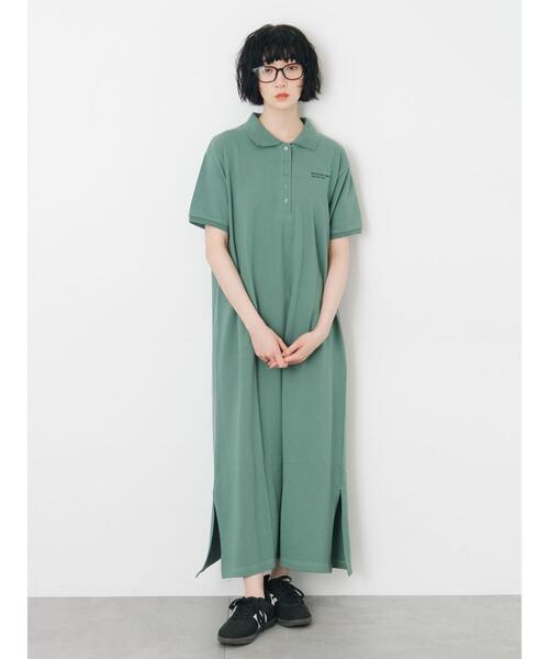 半袖 ハーフボタン ロング丈 ポロシャツワンピース ミントグリーン N219 Samansa Mos2（サマンサモスモス） ワンピース ポロワンピース