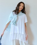 tシャツ レース切り替えハーフスリーブカットソ...の詳細画像1