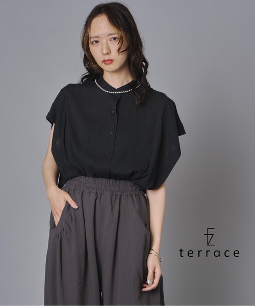 terrace ブラウス シャツ スクエアバンドカラーシャツ レディース 