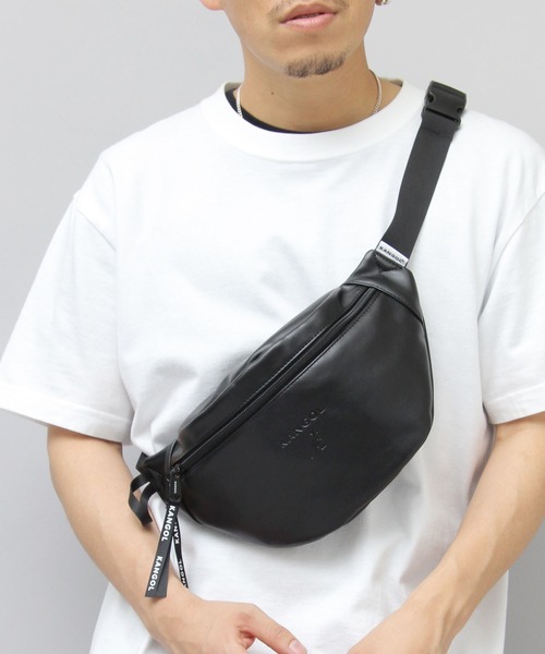 【レザーボディーバック】ウエストポーチ　レディースバック　メンズバック KANGOL ウエストポーチ 「A.M.S.別注モデル」 レザー調 シンプル