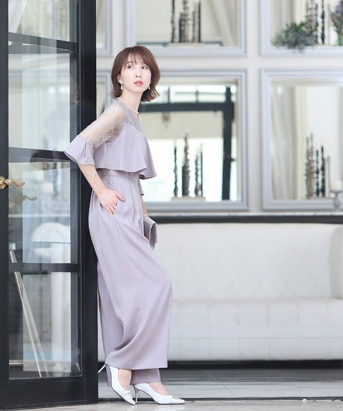 新品未使用　パンツドレス　オケージョンドレス　ワイドパンツ PourVous パンツドレス ワイドパンツフォーマルお呼ばれロング丈