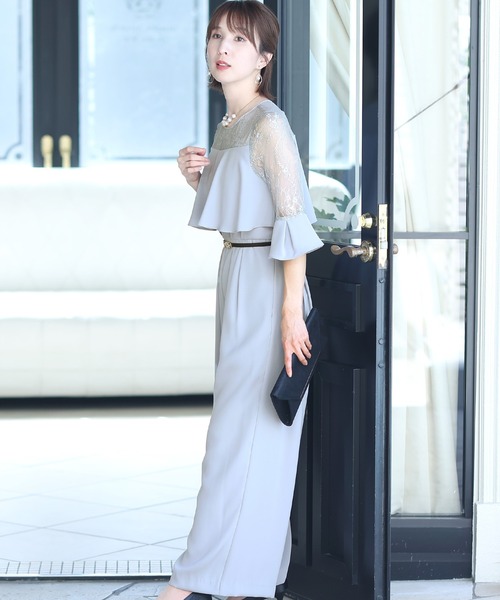 PourVous パンツドレス ワイドパンツフォーマルお呼ばれロング丈
