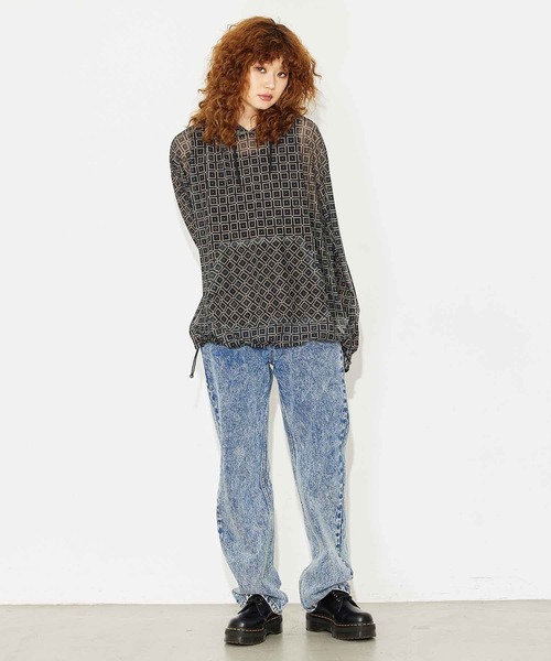 X-girl パーカー RETRO PATTERN MESH HOODIE/レトロ メッシュ