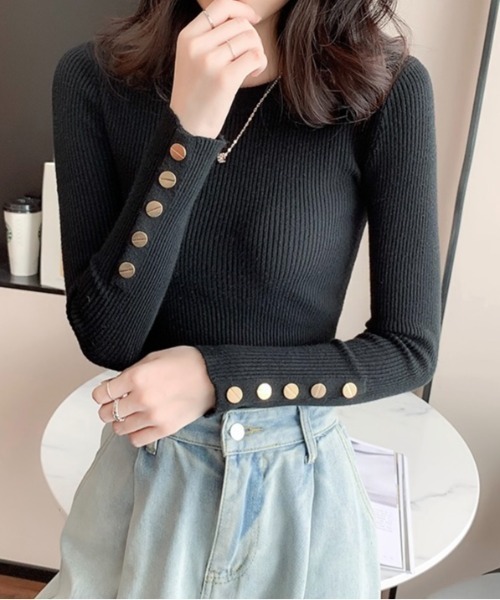 MaxMara ボタン付きリブニットセーター Max Mara（マックスマーラ） ワンピース ニット LACUNA リブ編みウール