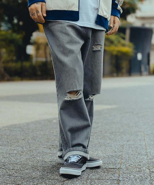 DT♪ 1RIBES ラインストーン付きソフトジーンズ 関税込 Per sist ence ジーンズ デニム デニムパンツ 12OZ ライン