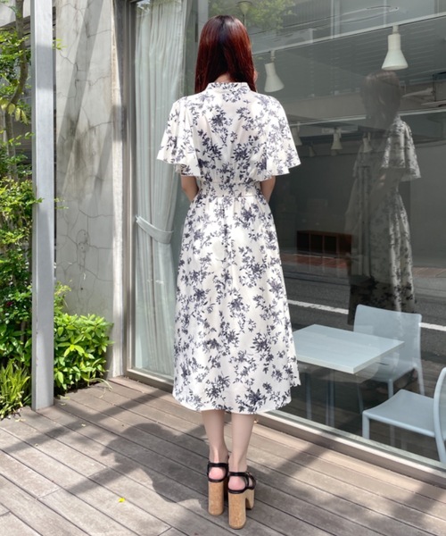 NOMAE ワンピース フレアケープスリーブ花柄ワンピース