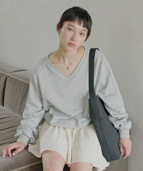 トレーナー スウェット loose v-neck sweatshirt / ルーズVネックスウェットシャツ レディース