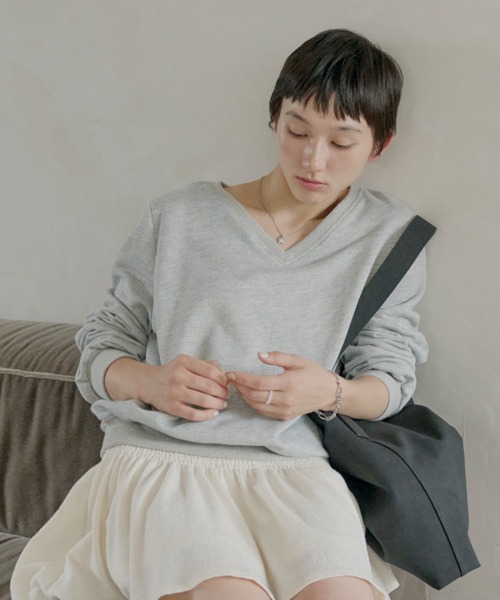 スウェット・トレーナー ASCLO NYC Nylon V Neck Sweat Shirt (3color) CGP ARC LOGO NYLON CONTRAST V-NECK SWEATSHIRT（スウェット