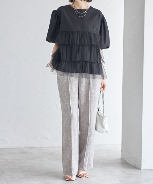 simonerocha×h&amp;m パフスリーブチュールブラウス H&M - シモーネロシャ × H&M パフスリーブチュールトップス Sの通販 by