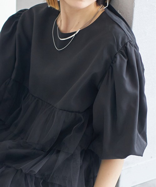 each alchemist ブラウス シャツ フリルチュール切替パフスリーブ