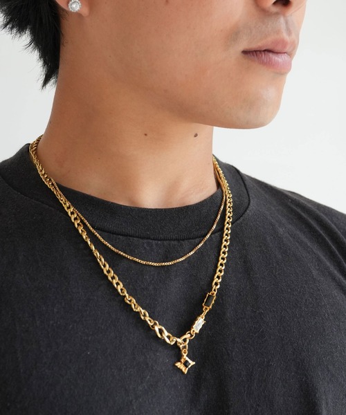 d）aresut ネックレス 2連 シルバー ＆ ゴールド チェーン ネックレス