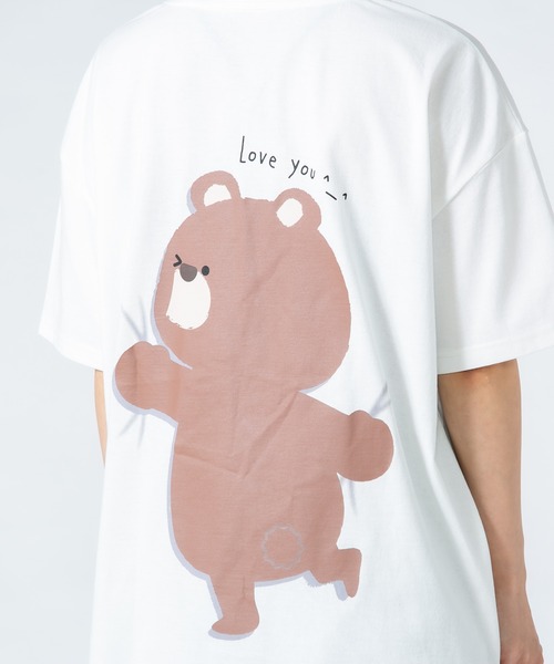 tシャツ 「Hi Hey Hoooo/ハイヘイホー」クマ サメ バックハグTシャツ　アニマルシリーズ レディース JEANS MATE tシャツ 「Hi Hey Hoooo/ハイヘイホー」クマ サメ