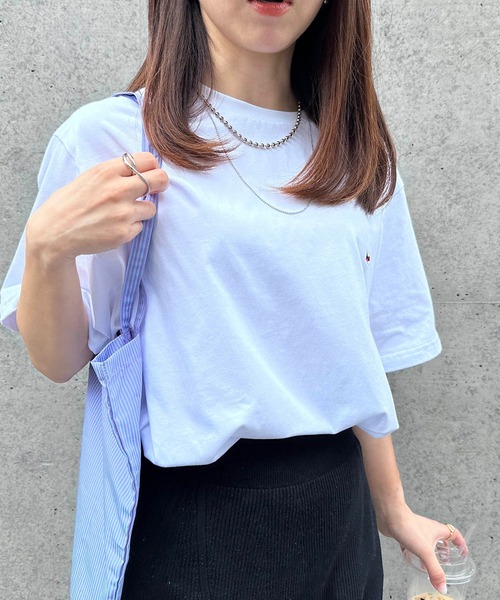 tシャツ TSSWEET ブルーチェリー グラフィック　ミニTシャツ ブラック レディース SETUP7 tシャツ 「H by Figer」フラッグミニロゴ半袖Tシャツ