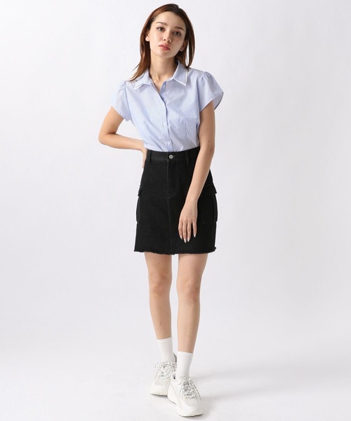 ブラウス シャツ 「2025SS」チュールレイヤードストライプクロップドシャツ レディース FOREVER21 ブラウス シャツ 「2024SS」ストライプクロップド
