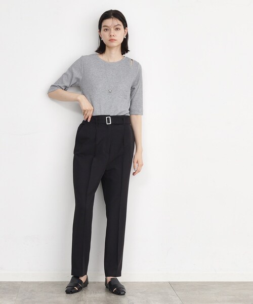 THE SHOP TK パンツ 「美シルエット/スタイルUP」ベルト付テーパード