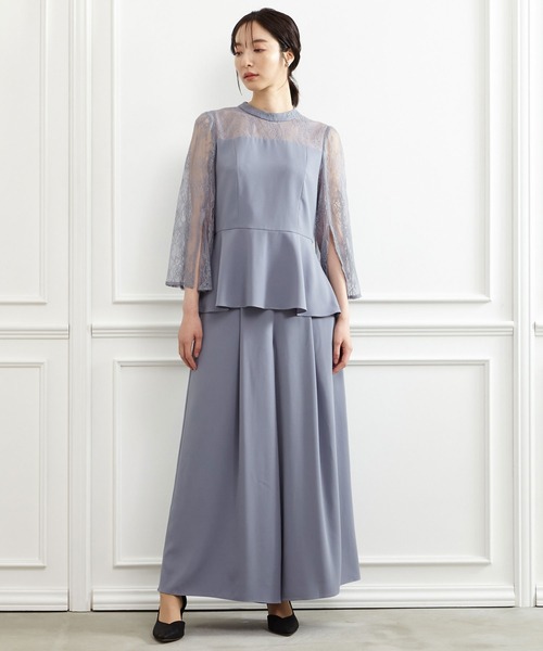 AIMER パンツドレス レーススリーブペプラムブラウス×ワイド