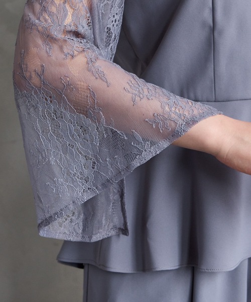 AIMER / パンツドレス ベルト付 / グレー AIMER パンツドレス レーススリーブペプラムブラウス×ワイド