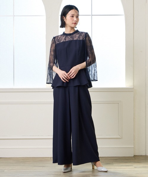 AIMER（エメ） パンツドレス レーススリーブペプラムブラウス×ワイド