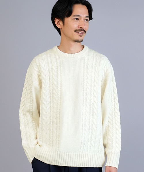 St Andrews ホワイト ケーブルニットセーター M JIGGYS SHOP（ジギーズショップ） セーター ニット ウォッシャブル