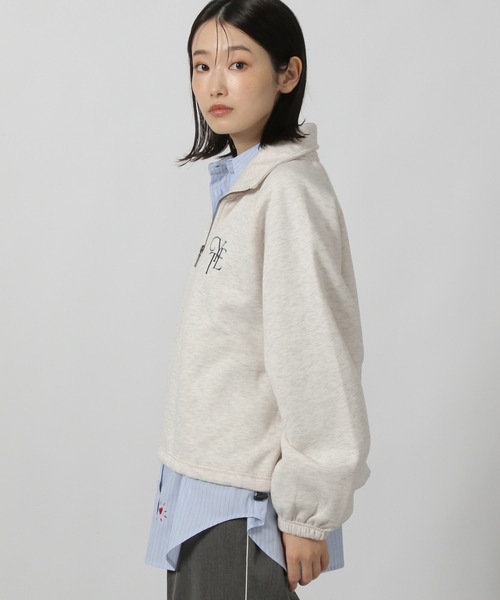 LAKOLE（ラコレ） トレーナー スウェット 刺繍ロゴハーフZIPプル